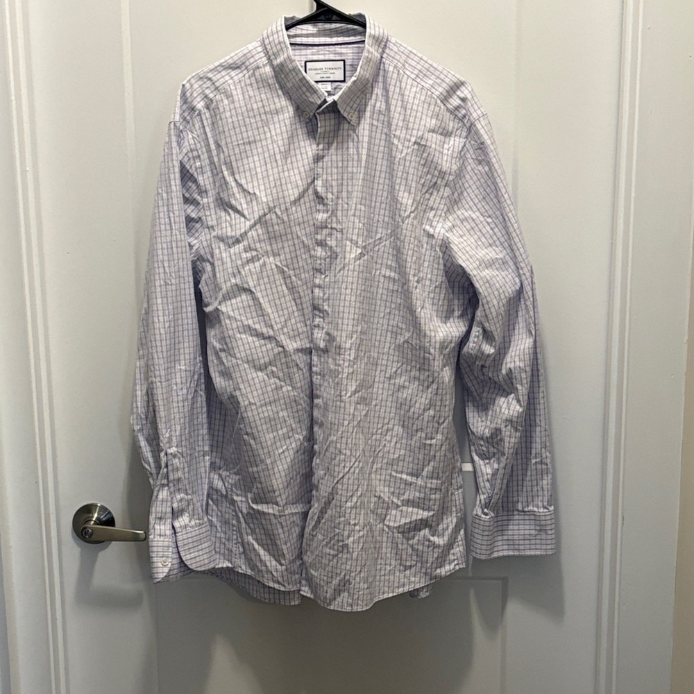 Charles Tyrwhitt White Dress Shirt with Blue Windowpane